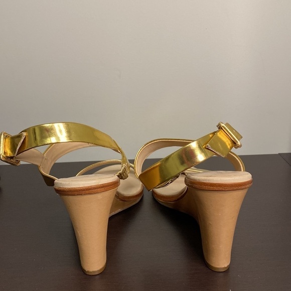 Kate Spade Wedges Sz 10 Gold Heels Metallic Sandals Party Shoes Strappy NEW - Picture 8 of 13